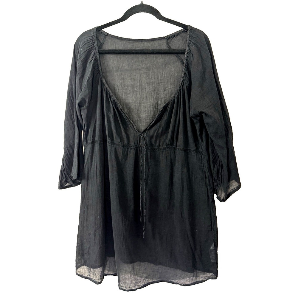 Womens Large Cover Up Dress Black Sheer Babydoll Tunic Whimsigoth Dark Cottage